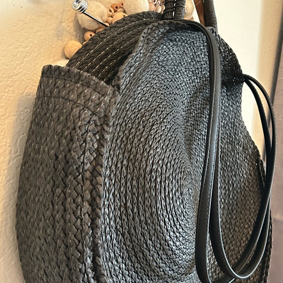 Large wicker soft black purse new . Long and short handles with a clip to close - Picture 3 of 7